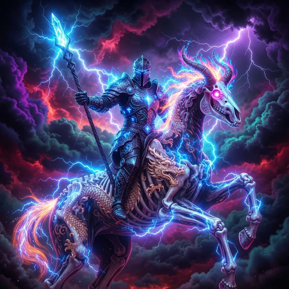 Thunder Stallion — armored rider on a lightning stallion